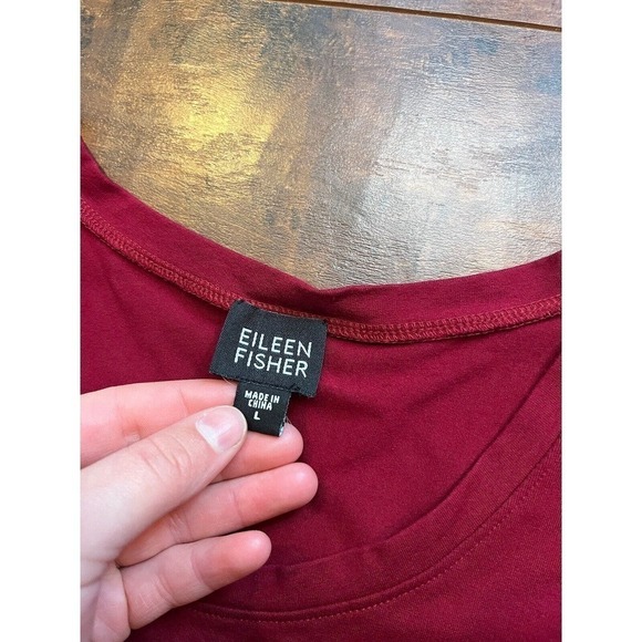 Eileen Fisher Womens Casual Red Short Sleeve Stretch T Shirt Size Large - Picture 2 of 6